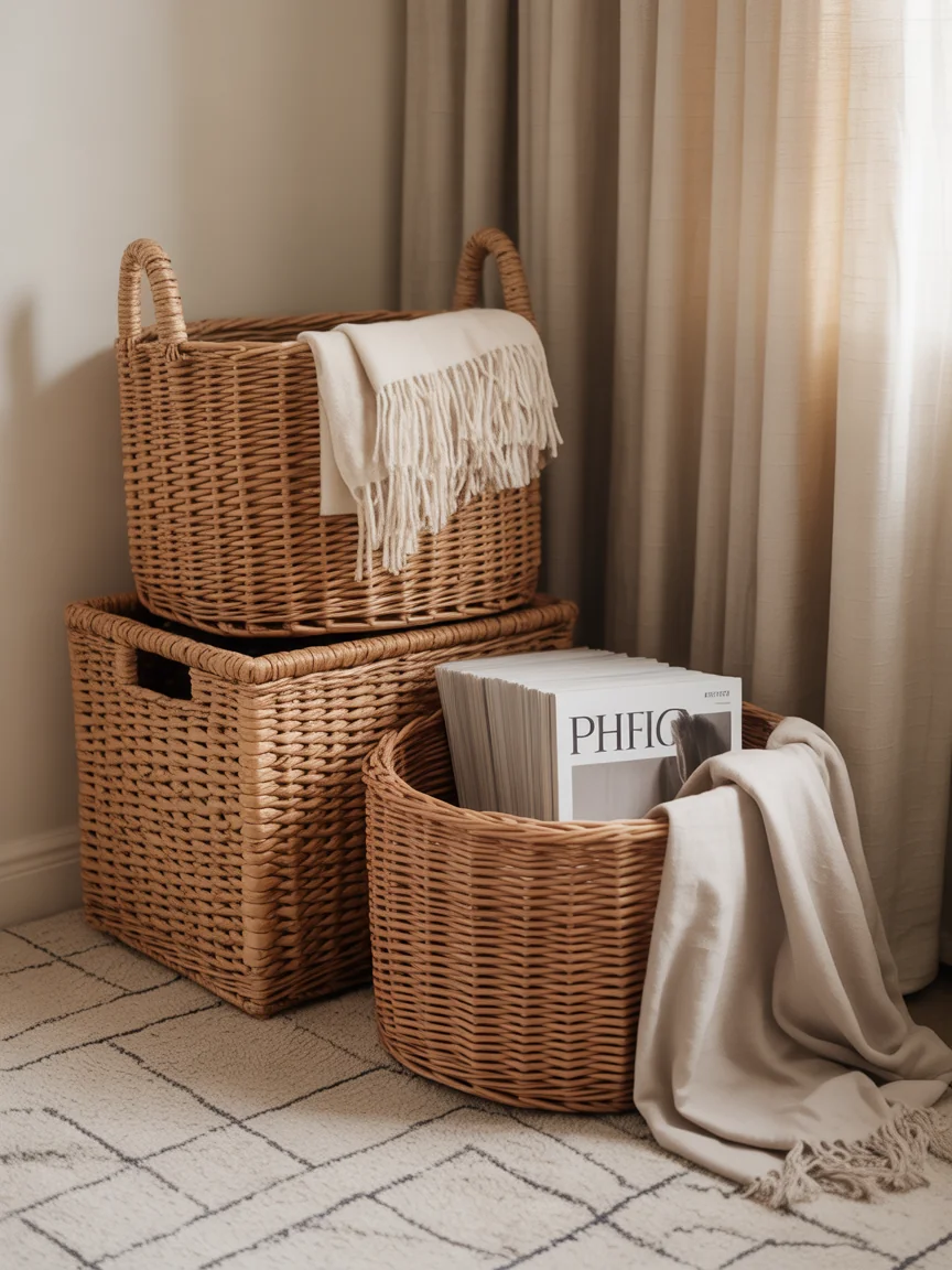 21. Textured Basket Storage Corner
