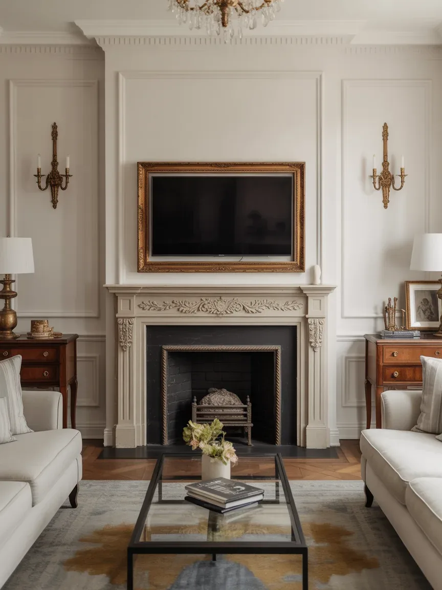 18. Traditional Elegance With Framed TV 18. Traditional Elegance With Framed TV