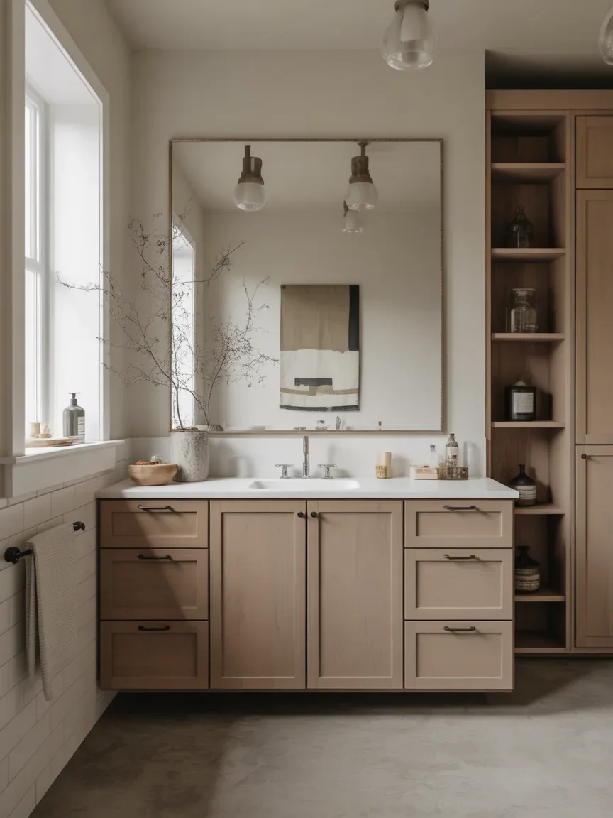20. Transitional Farmhouse Bathroom With Contemporary Elegance 20. Transitional Farmhouse Bathroom With Contemporary Elegance