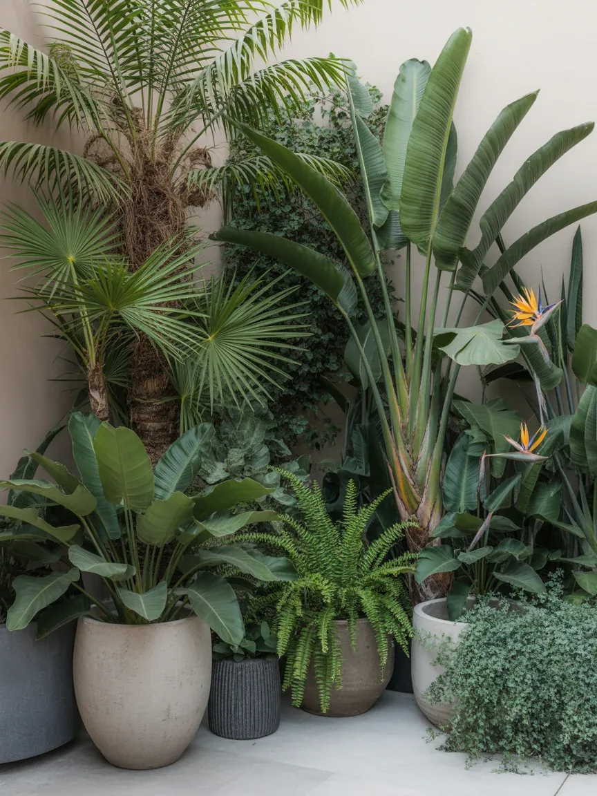 13. Tropical Plant Corner With Layered Pots 13. Tropical Plant Corner With Layered Pots