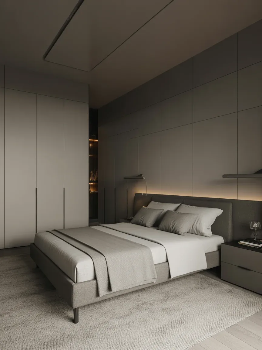 24. Ultra-Modern Grey Smart Bedroom 24. Ultra-Modern Grey Smart Bedroom