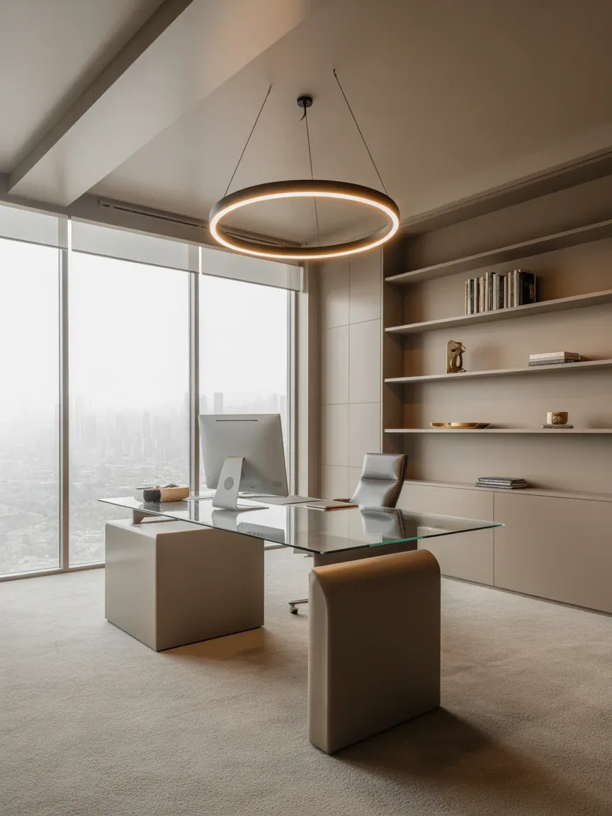 18. Ultra-Modern Office With Floating LED Chandelier 18. Ultra-Modern Office With Floating LED Chandelier