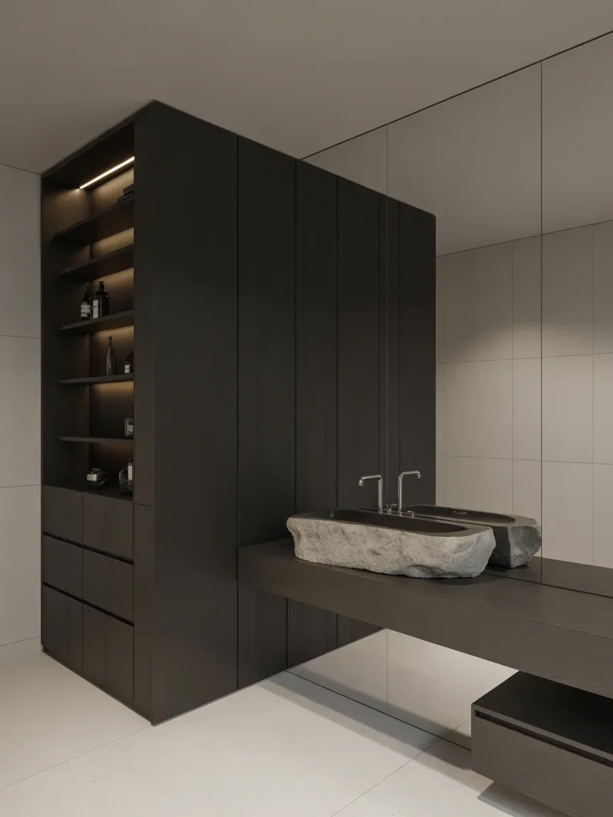 20. Ultra-Modern Statement Bathroom With Hidden Storage Walls 20. Ultra-Modern Statement Bathroom With Hidden Storage Walls