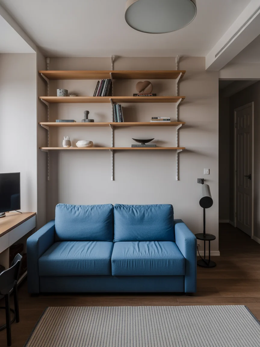 17. Urban Apartment With Compact Blue Sofa