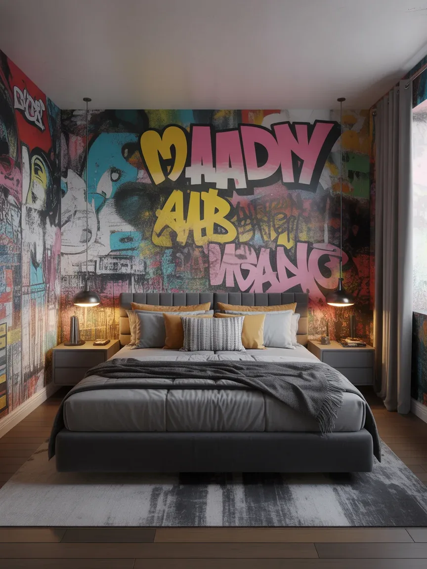 22. Urban Chic With Graffiti-Inspired Wallpaper 22. Urban Chic With Graffiti-Inspired Wallpaper
