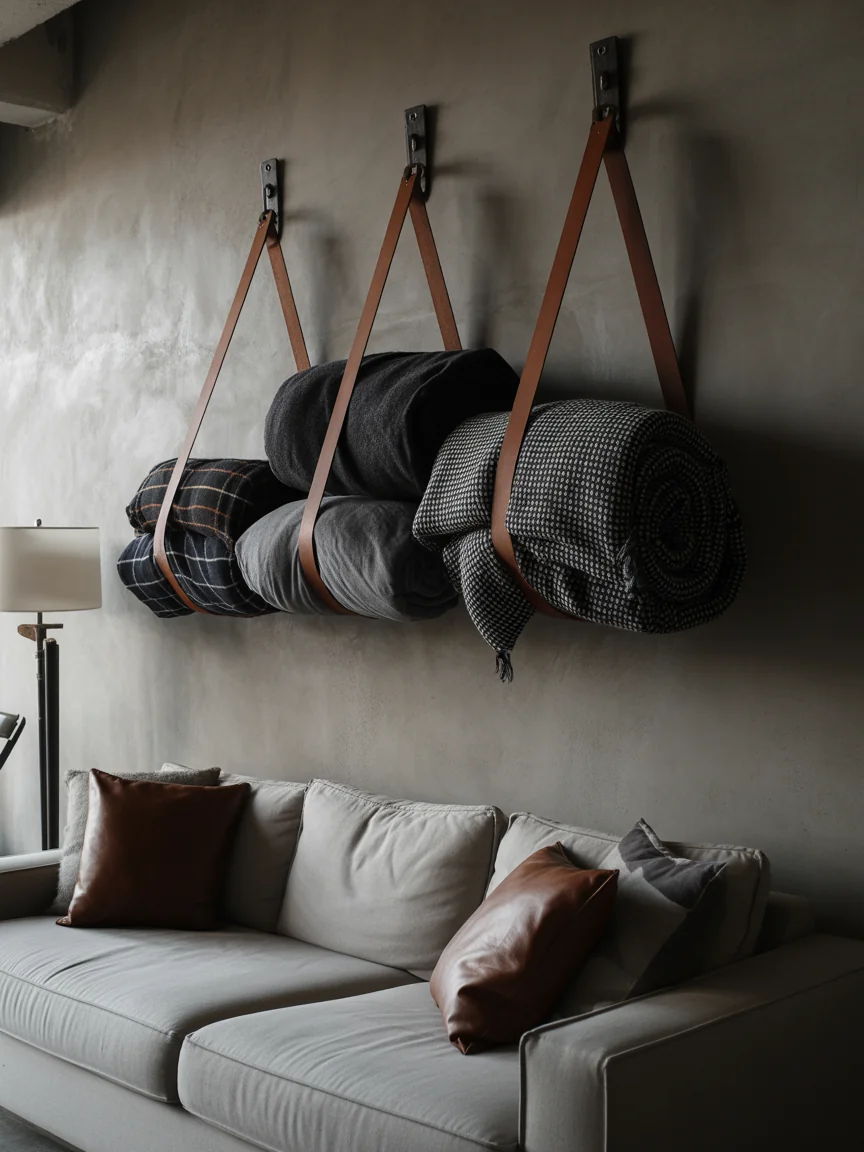 7. Urban Industrial With Leather Strap Storage