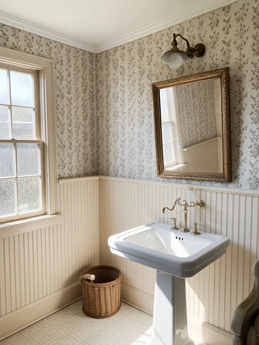 4. Vintage Cottage Farmhouse With Floral Wallpaper 4. Vintage Cottage Farmhouse With Floral Wallpaper