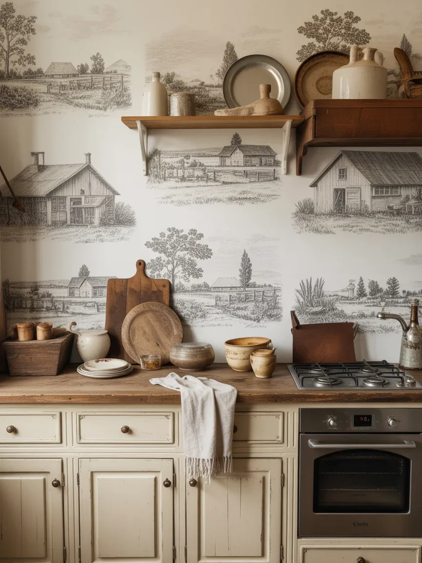 8. Vintage Farm Sketch Wallpaper Kitchen 8. Vintage Farm Sketch Wallpaper Kitchen