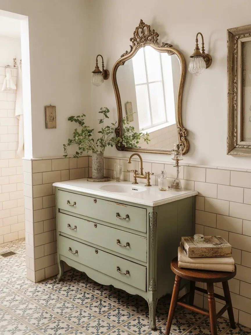 17. Vintage Farmhouse Bathroom With Antique Finds 17. Vintage Farmhouse Bathroom With Antique Finds