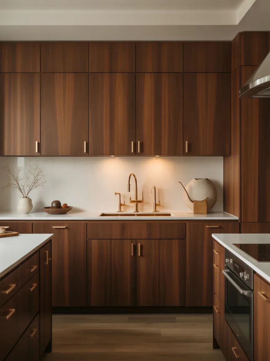 1. Walnut Warmth With Brass Accents 1. Walnut Warmth With Brass Accents