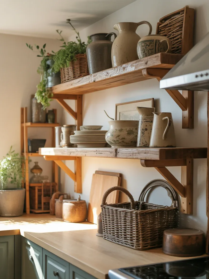 2. Warm Rustic Farmhouse With Chunky Wood Shelves 2. Warm Rustic Farmhouse With Chunky Wood Shelves