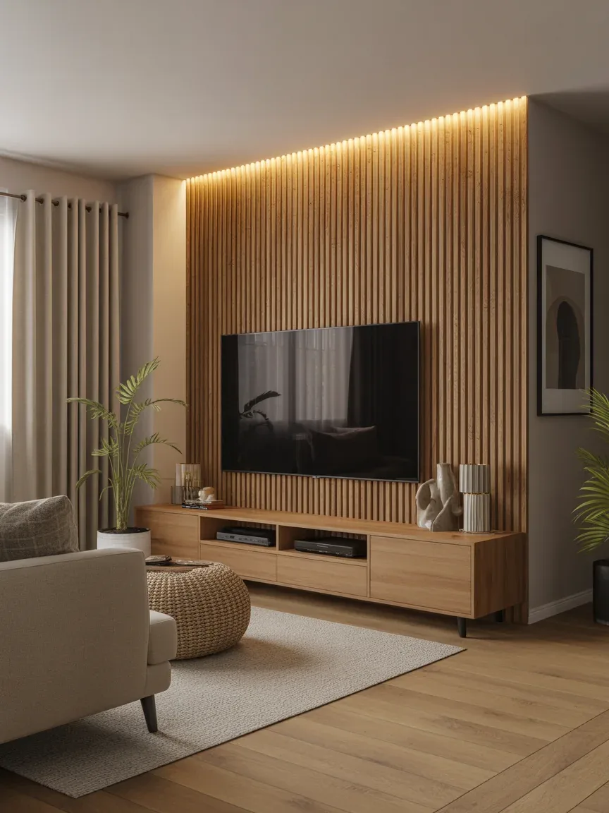 2. Warm Wood Slat Feature Wall 2. Warm Wood Slat Feature Wall