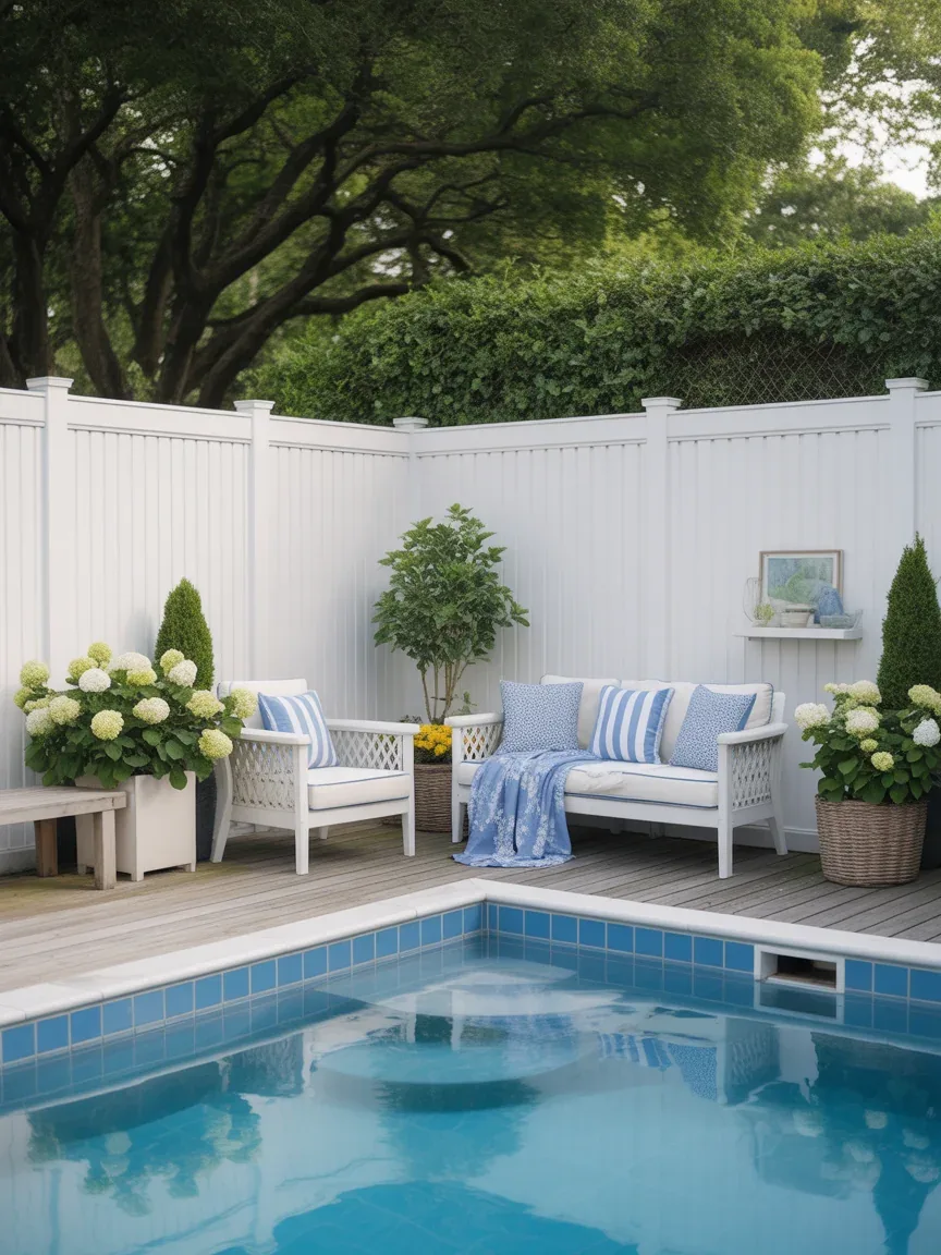 2. White Vinyl Panel Fence for Cottage-Style Backyards 2. White Vinyl Panel Fence for Cottage-Style Backyards