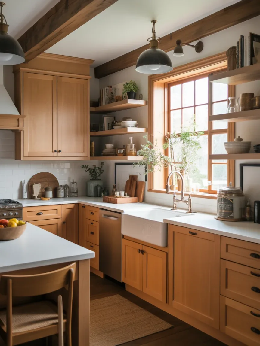 Why Maple Cabinets and White Countertops Are the Perfect Farmhouse Pairing Everyone Loves