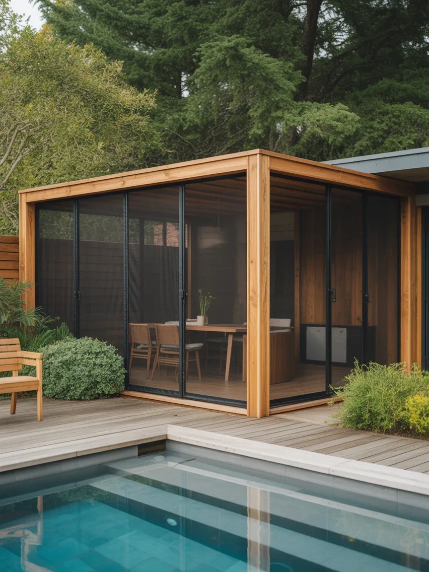 8. Wood-Framed Mesh Fence for Warm Natural Texture 8. Wood-Framed Mesh Fence for Warm Natural Texture