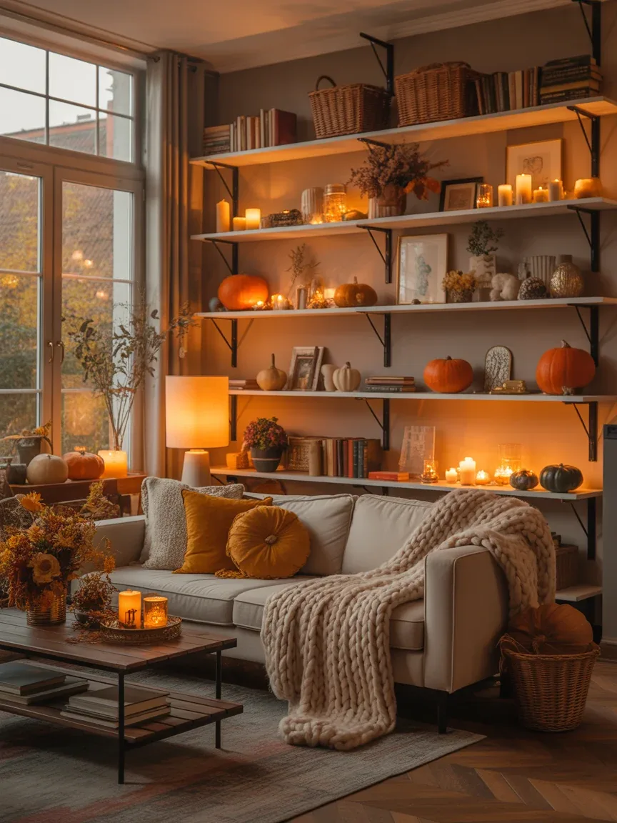 18 Fall Shelf Decor Ideas for Living Rooms That Feel Warm and Cozy