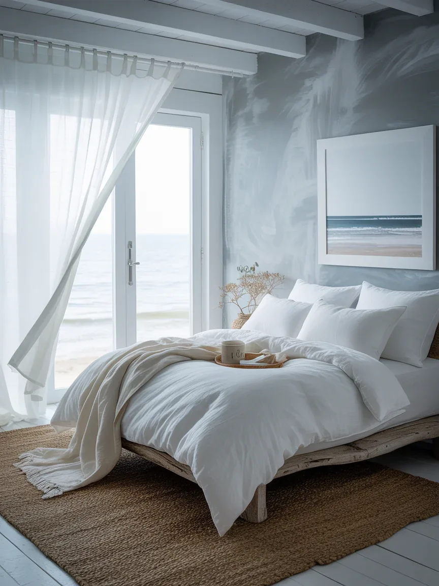 5. Airy Coastal Bedroom With Misty Gray Tones 5. Airy Coastal Bedroom With Misty Gray Tones