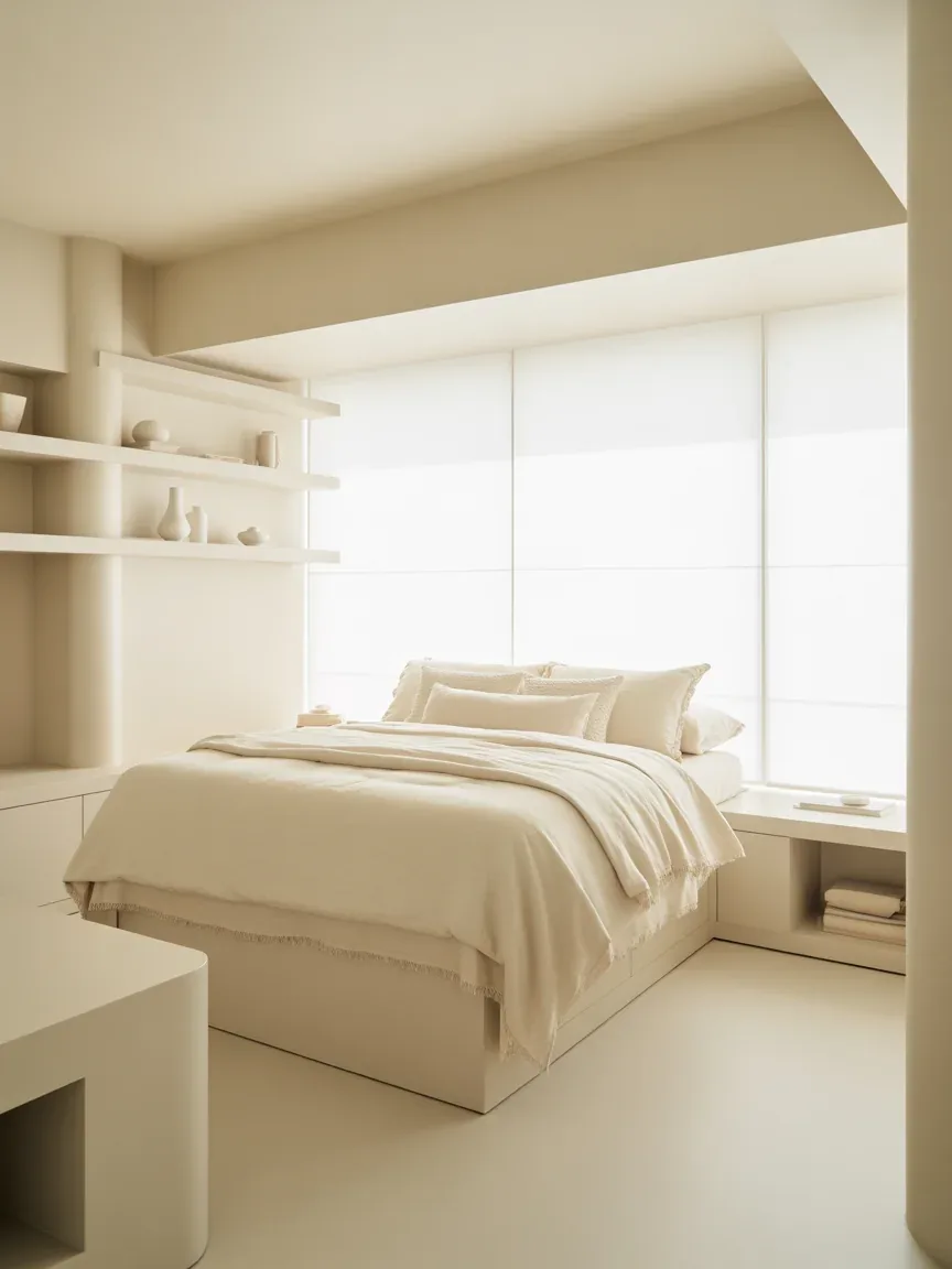 13. All-White Airy Bedroom With Hidden Storage 13. All-White Airy Bedroom With Hidden Storage