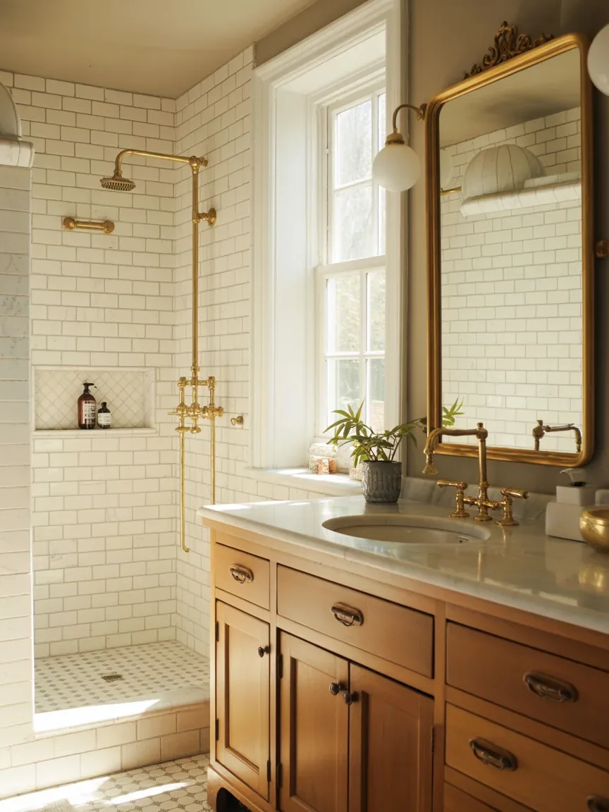 Antique Brass Bathroom Fixtures That Add Vintage Elegance and Warm Character to Bathrooms