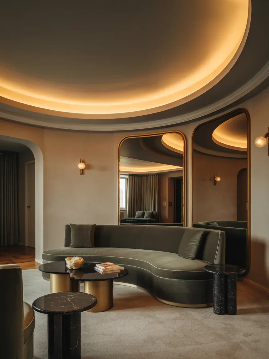 14. Art Deco Lounge With Curved Cove Lighting Details 14. Art Deco Lounge With Curved Cove Lighting Details