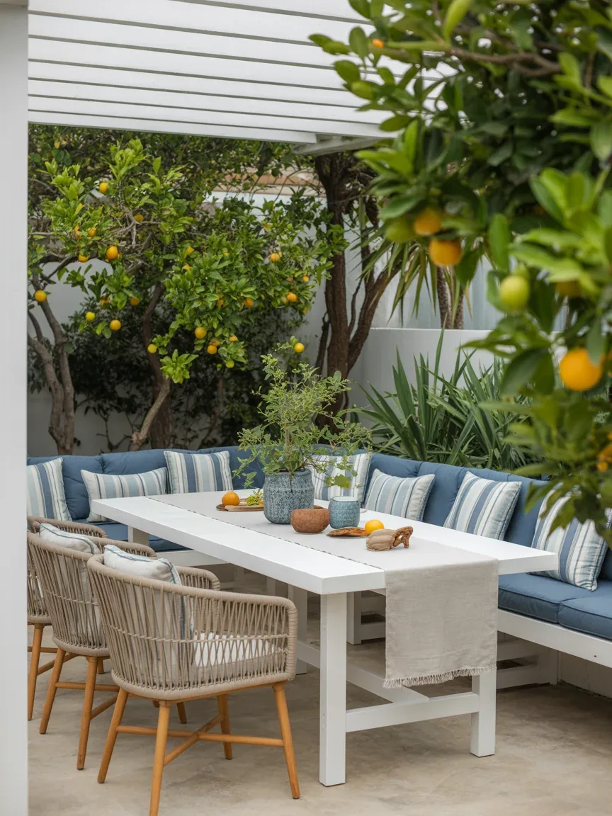 15. Backyard Dining Nook With Casual Coastal Style 15. Backyard Dining Nook With Casual Coastal Style