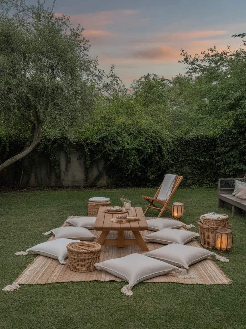 18. Backyard Picnic Garden With Low Seating 18. Backyard Picnic Garden With Low Seating