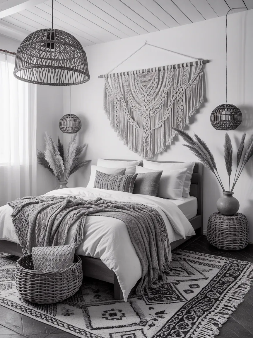 14. Black and White Boho Bedroom 14. Black and White Boho Bedroom