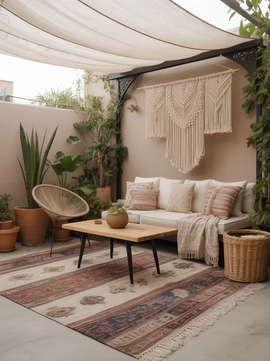 3. Boho Backyard Lounge With Layered Textures 3. Boho Backyard Lounge With Layered Textures