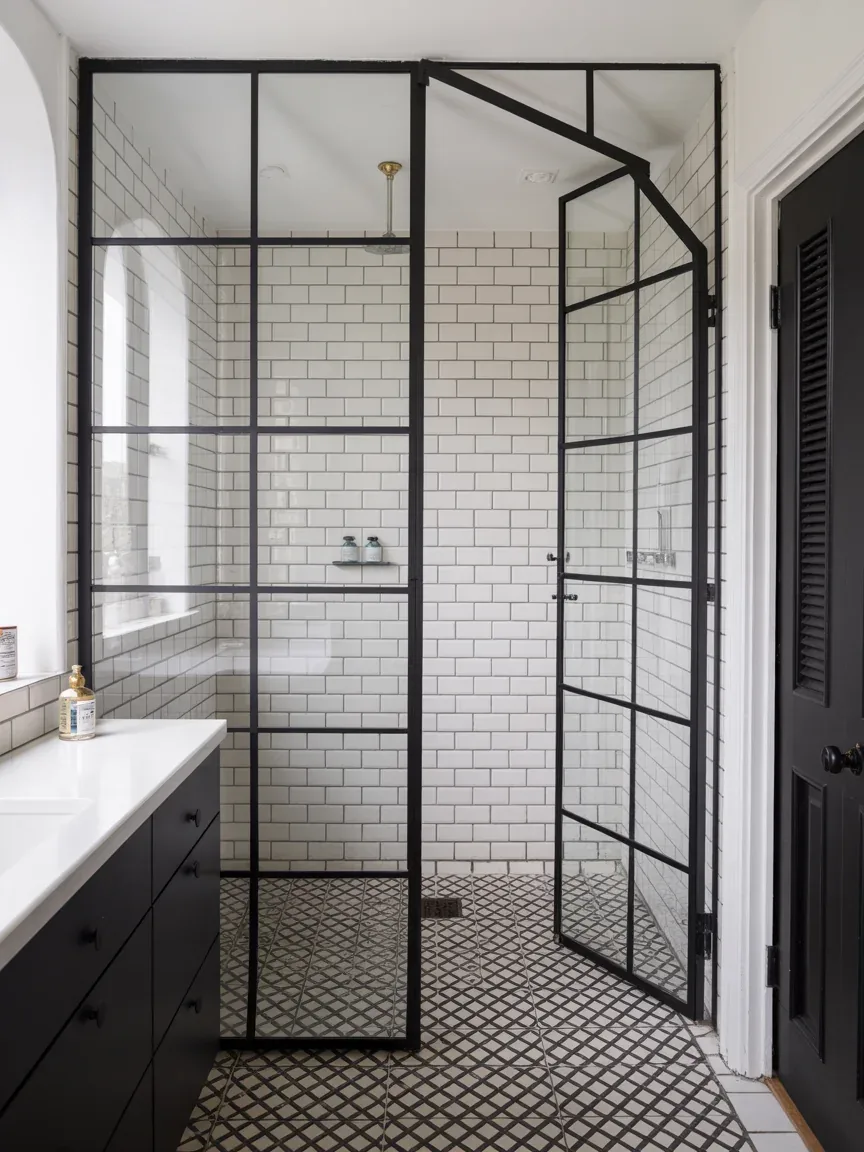 9. Bold Black-and-White Graphic Bathroom 9. Bold Black-and-White Graphic Bathroom