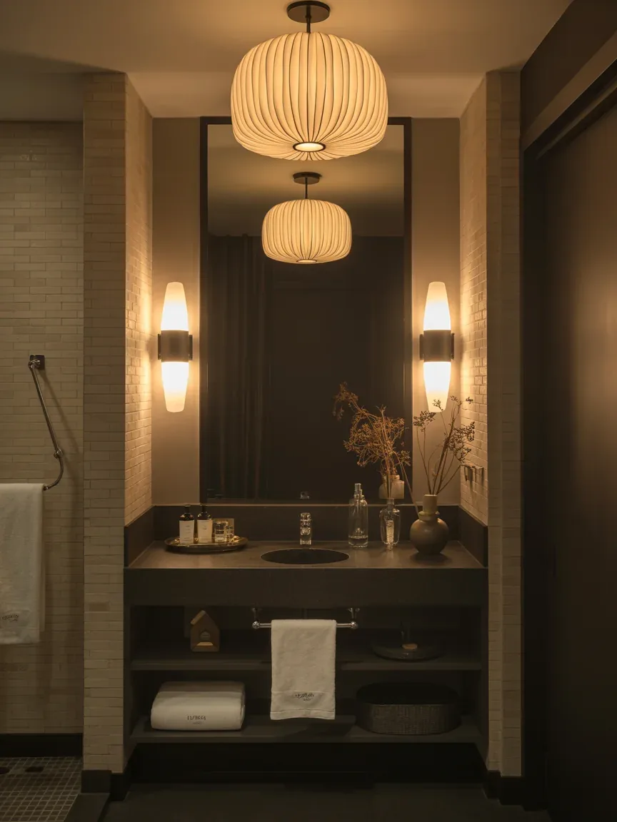 17. Boutique Hotel Bathroom With Dramatic Lighting 17. Boutique Hotel Bathroom With Dramatic Lighting