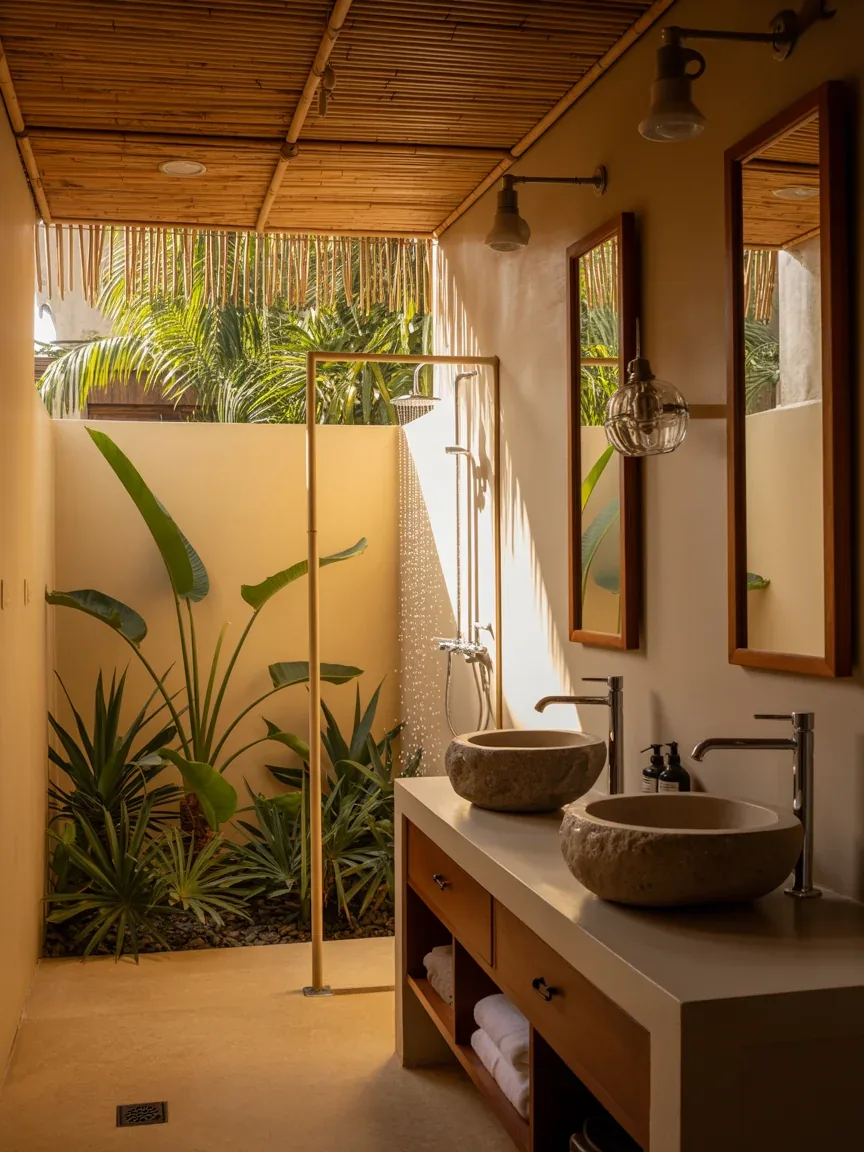 17. Boutique Hotel-Inspired Bathroom With Bamboo Ceilings 17. Boutique Hotel-Inspired Bathroom With Bamboo Ceilings