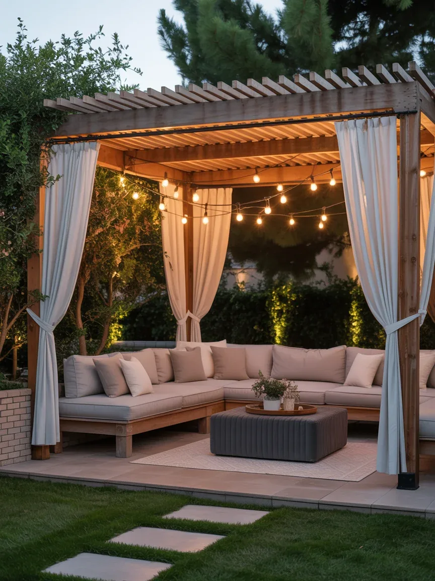 12. Budget Pergola Lounge With Flowing Curtains 12. Budget Pergola Lounge With Flowing Curtains