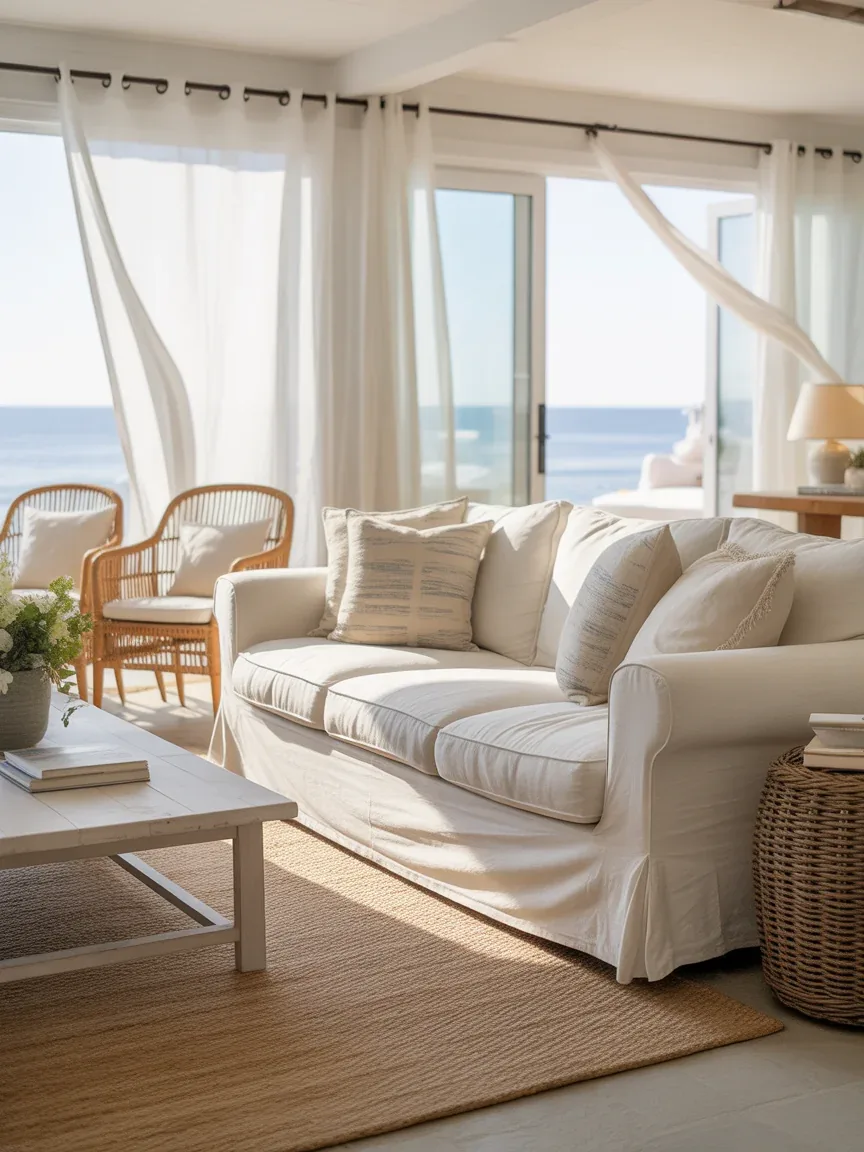 1. Coastal Linen Living Room With Breezy Neutrals 1. Coastal Linen Living Room With Breezy Neutrals