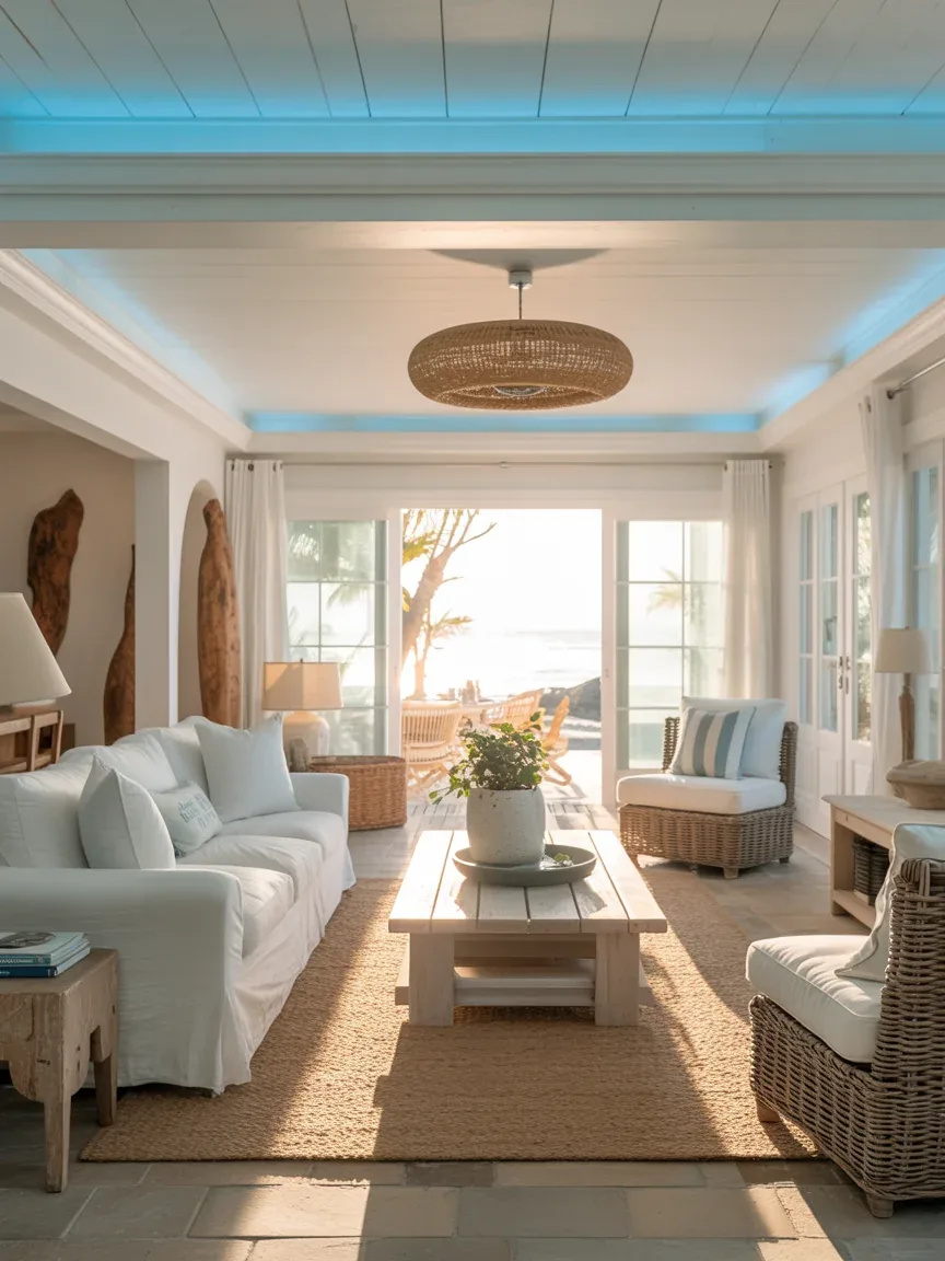 11. Coastal Living Room With Soft Blue Cove Accents 11. Coastal Living Room With Soft Blue Cove Accents