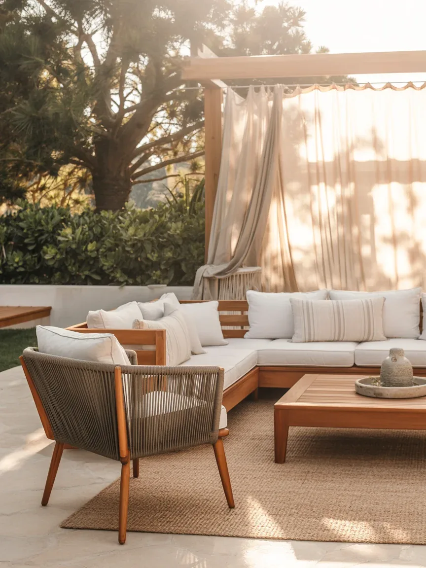 1. Coastal Lounge Retreat With White Cushions and Teak Frames 1. Coastal Lounge Retreat With White Cushions and Teak Frames