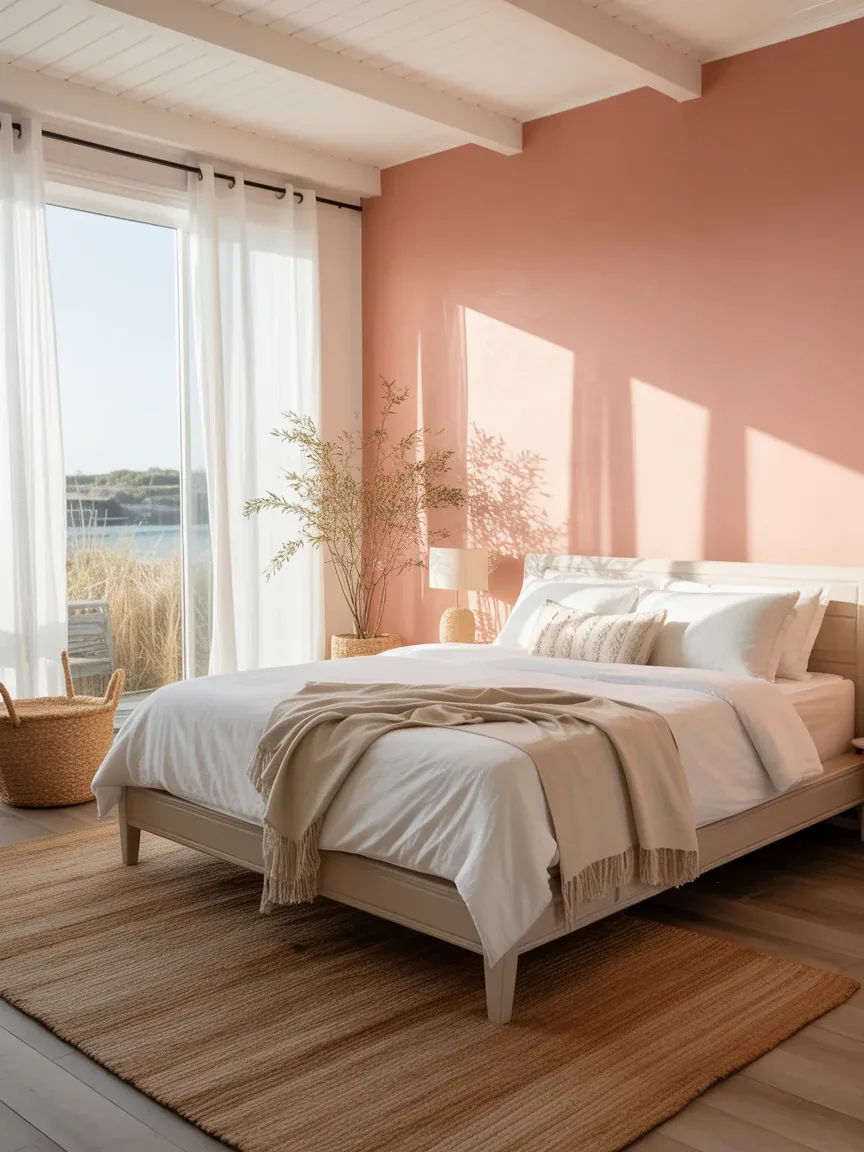 11. Coastal Pink Bedroom With Airy Details 11. Coastal Pink Bedroom With Airy Details