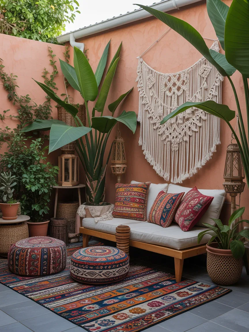 7. Colorful Boho Backyard With Mixed Patterns 7. Colorful Boho Backyard With Mixed Patterns