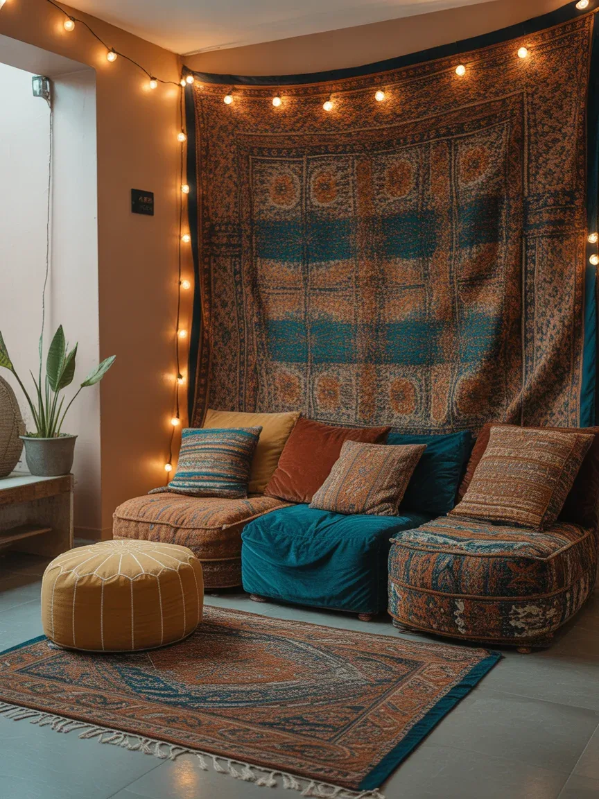4. Colorful Boho Tapestry Lounge Wall 4. Colorful Boho Tapestry Lounge Wall