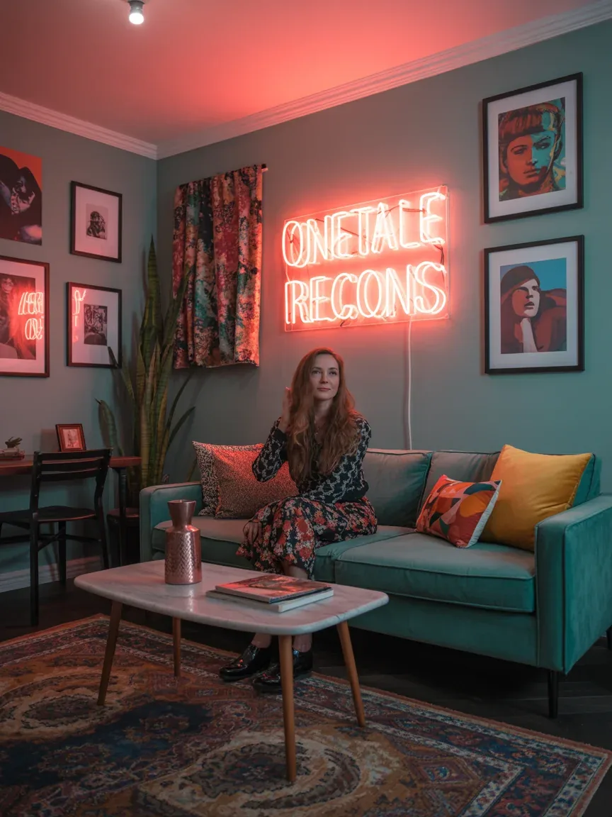 17. Colorful Eclectic Studio With Neon Accent Lighting 17. Colorful Eclectic Studio With Neon Accent Lighting