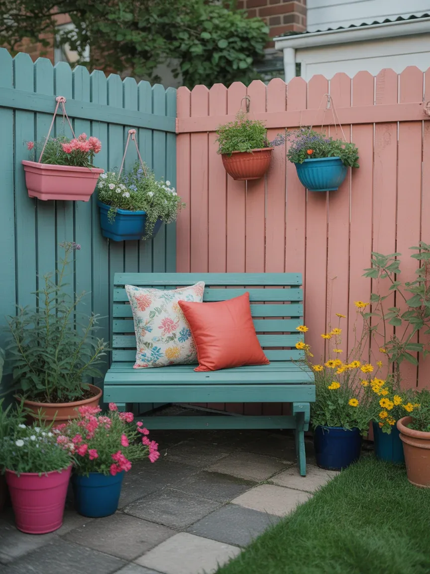 10. Colorful Painted Fence Garden 10. Colorful Painted Fence Garden