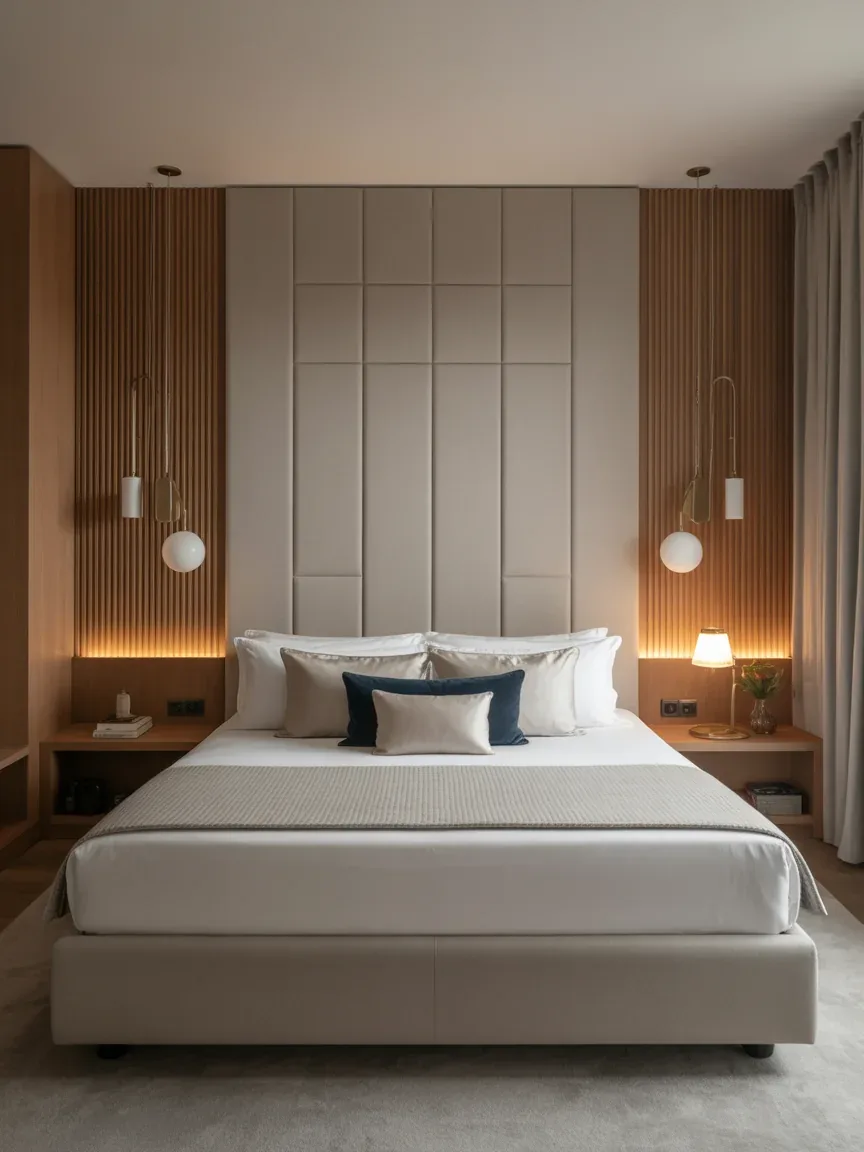 13. Compact Luxury Hotel-Style Bedroom With Hidden Panels 13. Compact Luxury Hotel-Style Bedroom With Hidden Panels