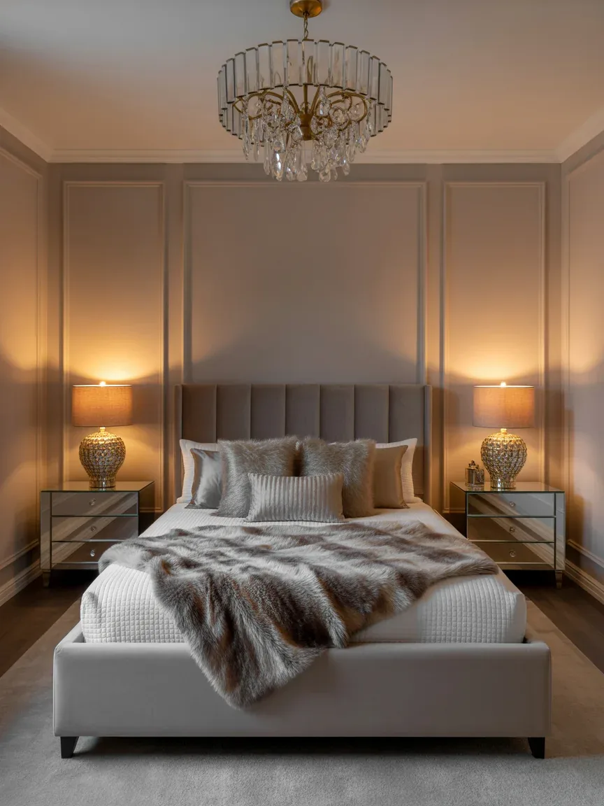 15. Contemporary Glam Bedroom With Reflective Accents 15. Contemporary Glam Bedroom With Reflective Accents