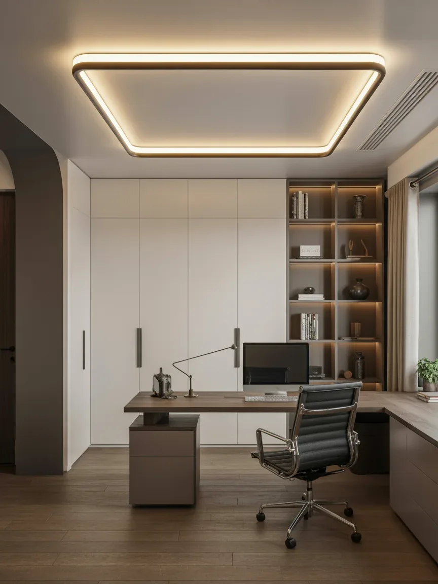 8. Contemporary Home Office With Framed Ceiling Lighting 8. Contemporary Home Office With Framed Ceiling Lighting