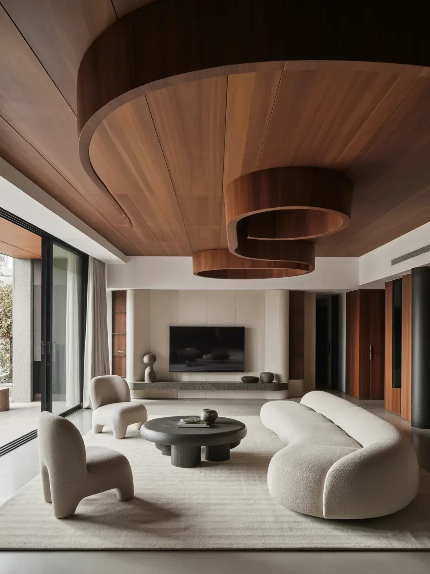 18. Contemporary Living Space With Curved Wood Ceilings 18. Contemporary Living Space With Curved Wood Ceilings