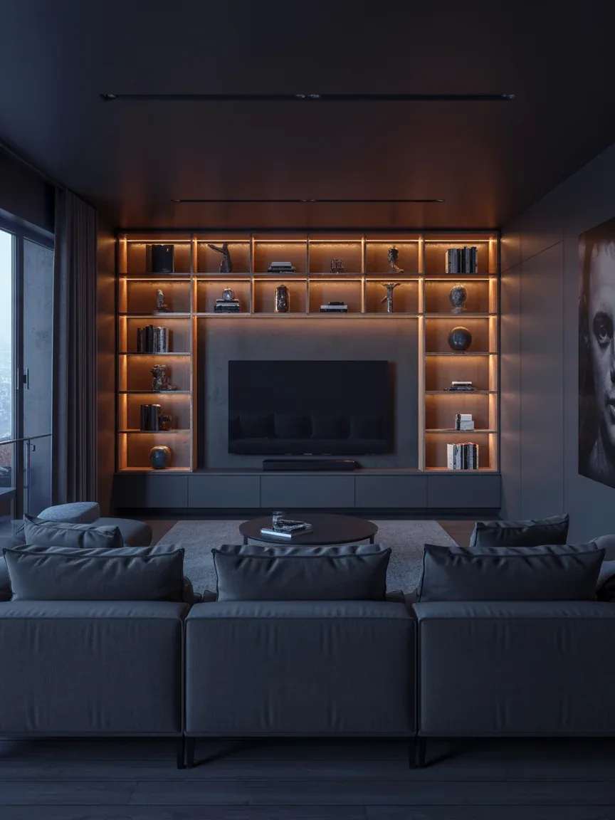 16. Contemporary Media Room With LED Strip Lighting 16. Contemporary Media Room With LED Strip Lighting