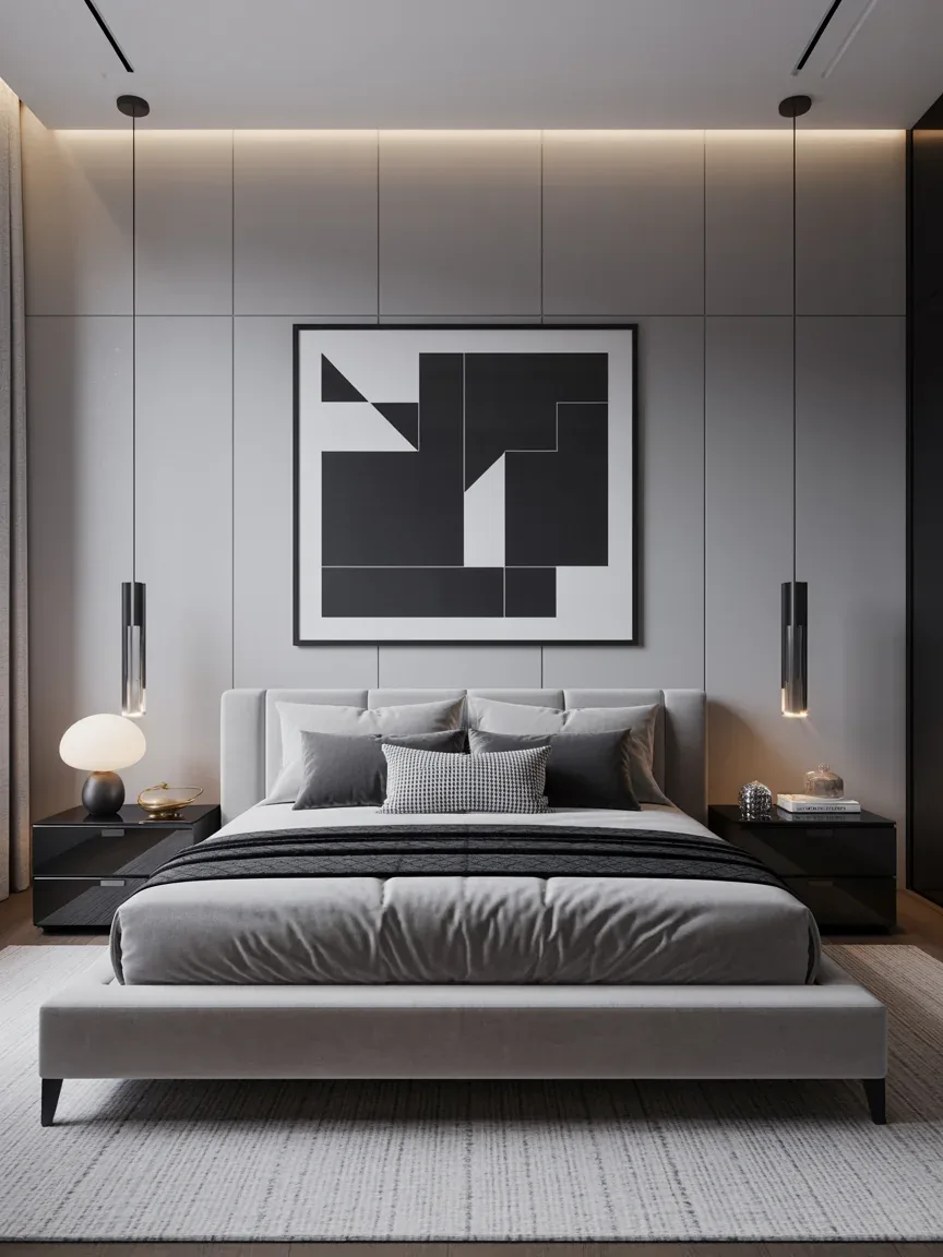 10. Contemporary Monochrome Bedroom With Sharp Lines 10. Contemporary Monochrome Bedroom With Sharp Lines