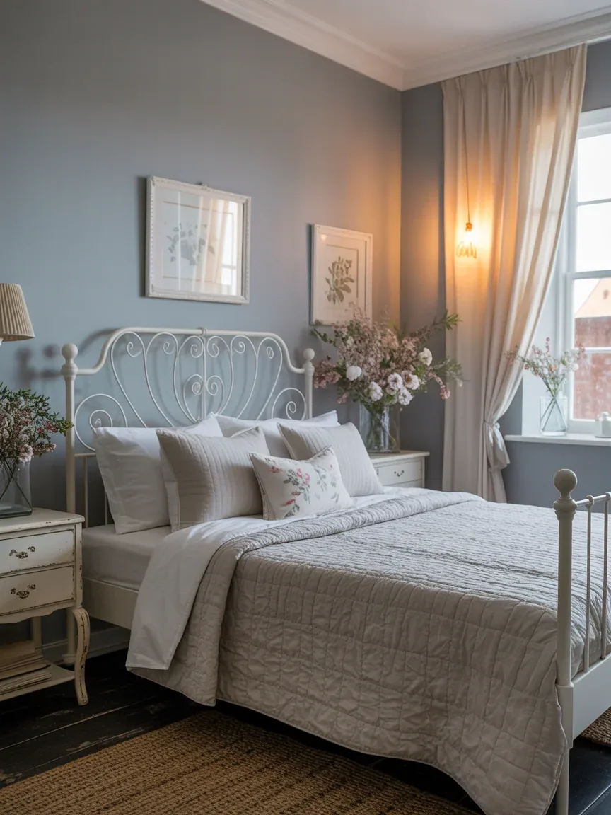 16. Cottage-Style Gray and White Bedroom With Cozy Charm 16. Cottage-Style Gray and White Bedroom With Cozy Charm