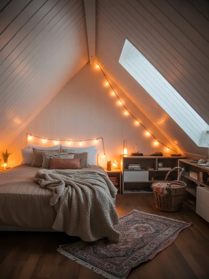 12. Cozy Attic Bedroom With Layered Textures 12. Cozy Attic Bedroom With Layered Textures