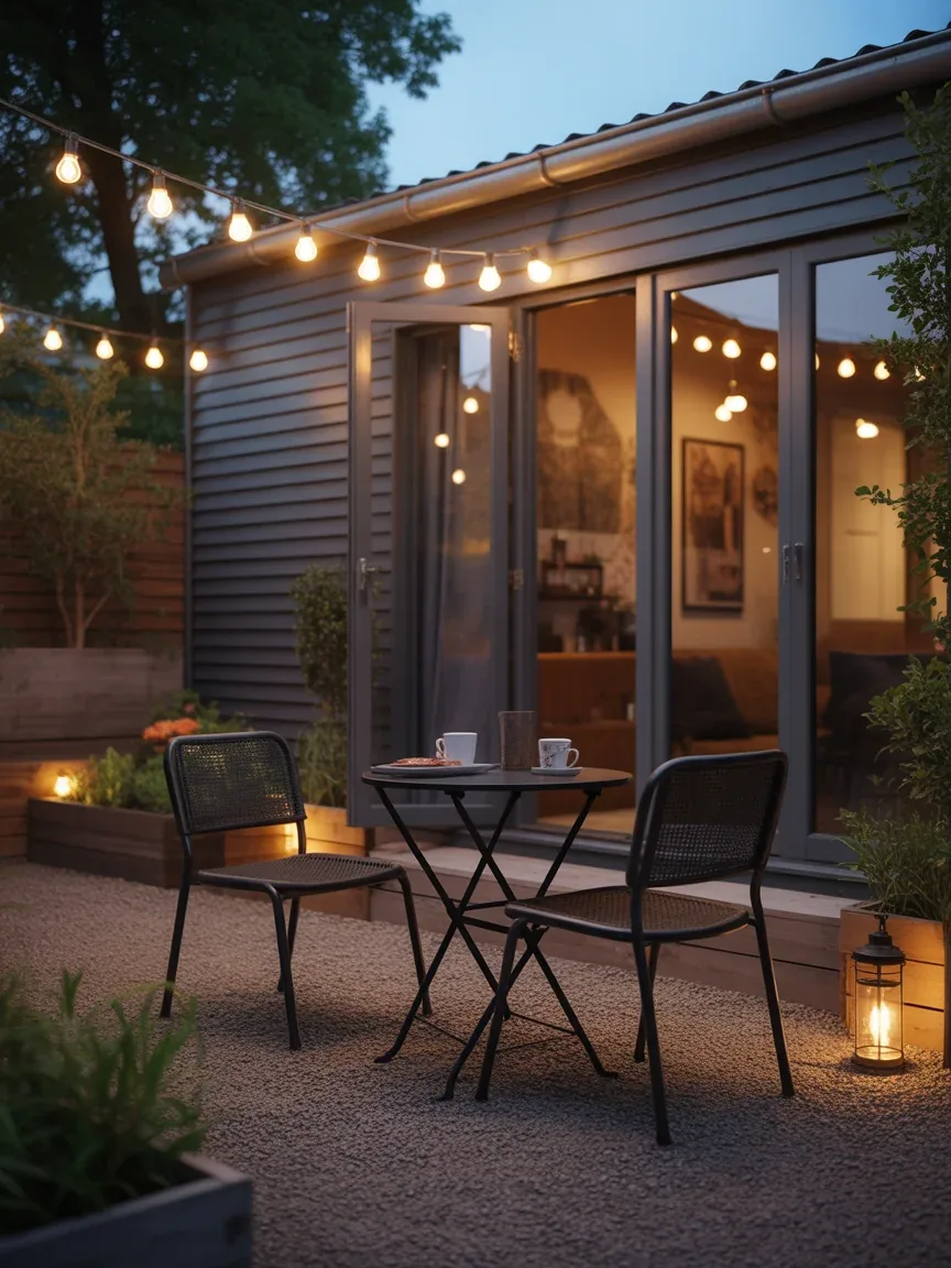 1. Cozy Bistro Patio With String Lights 1. Cozy Bistro Patio With String Lights