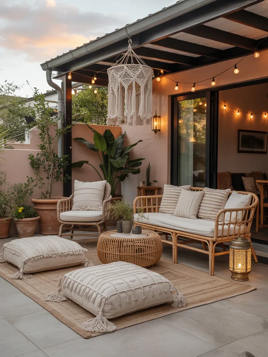 1. Cozy Boho Patio With Layered Textures 1. Cozy Boho Patio With Layered Textures